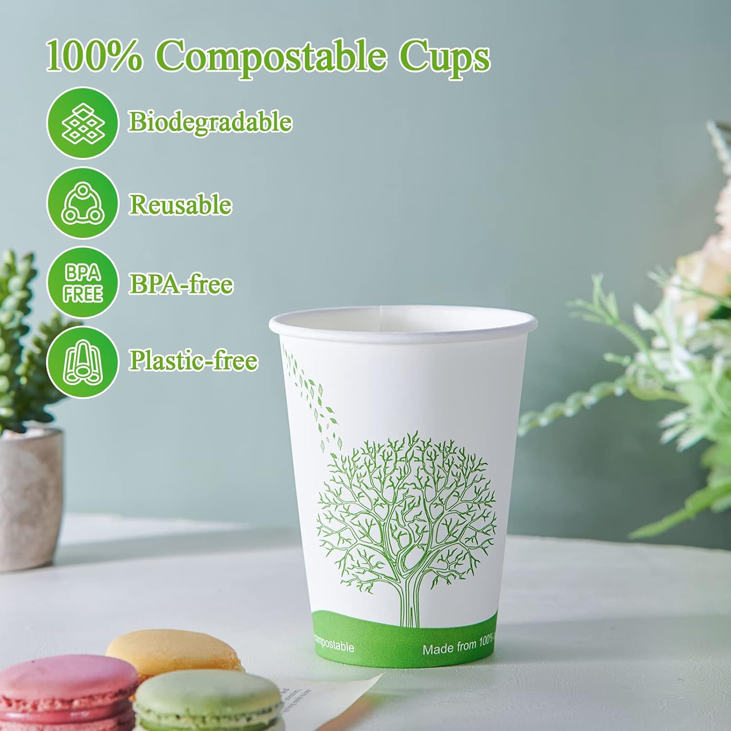 Compostable Paper Cups, Biodegradable Disposable Paper Coffee Cups with PLA Lined, Eco-friendly Hot Drinking Cups-Toppalletfly