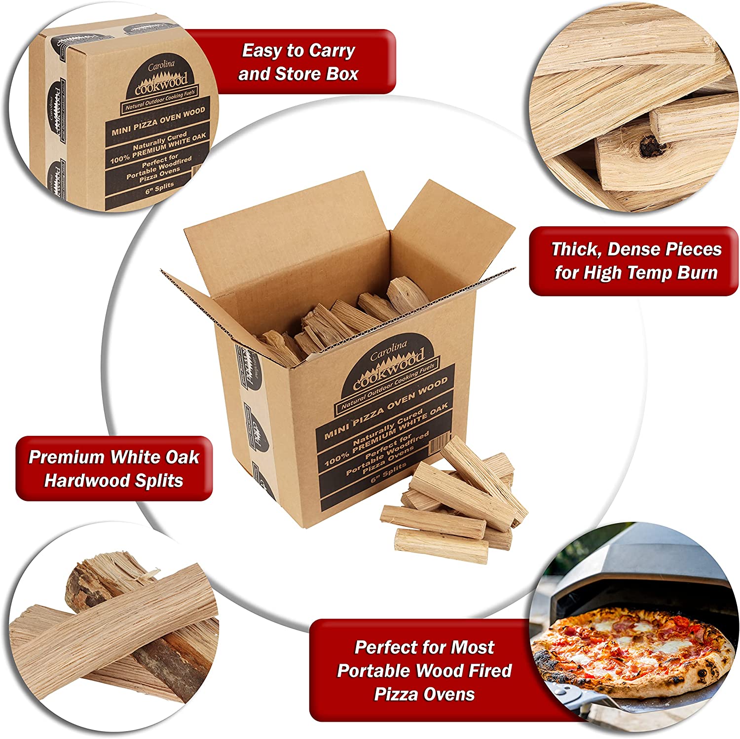 Cookwood Pizza Oven Wood 6 Inch Mini Splits Naturally Cured White Oak for Portable Wood Fired Ovens 650 Cubic Inches-Toppalletfly