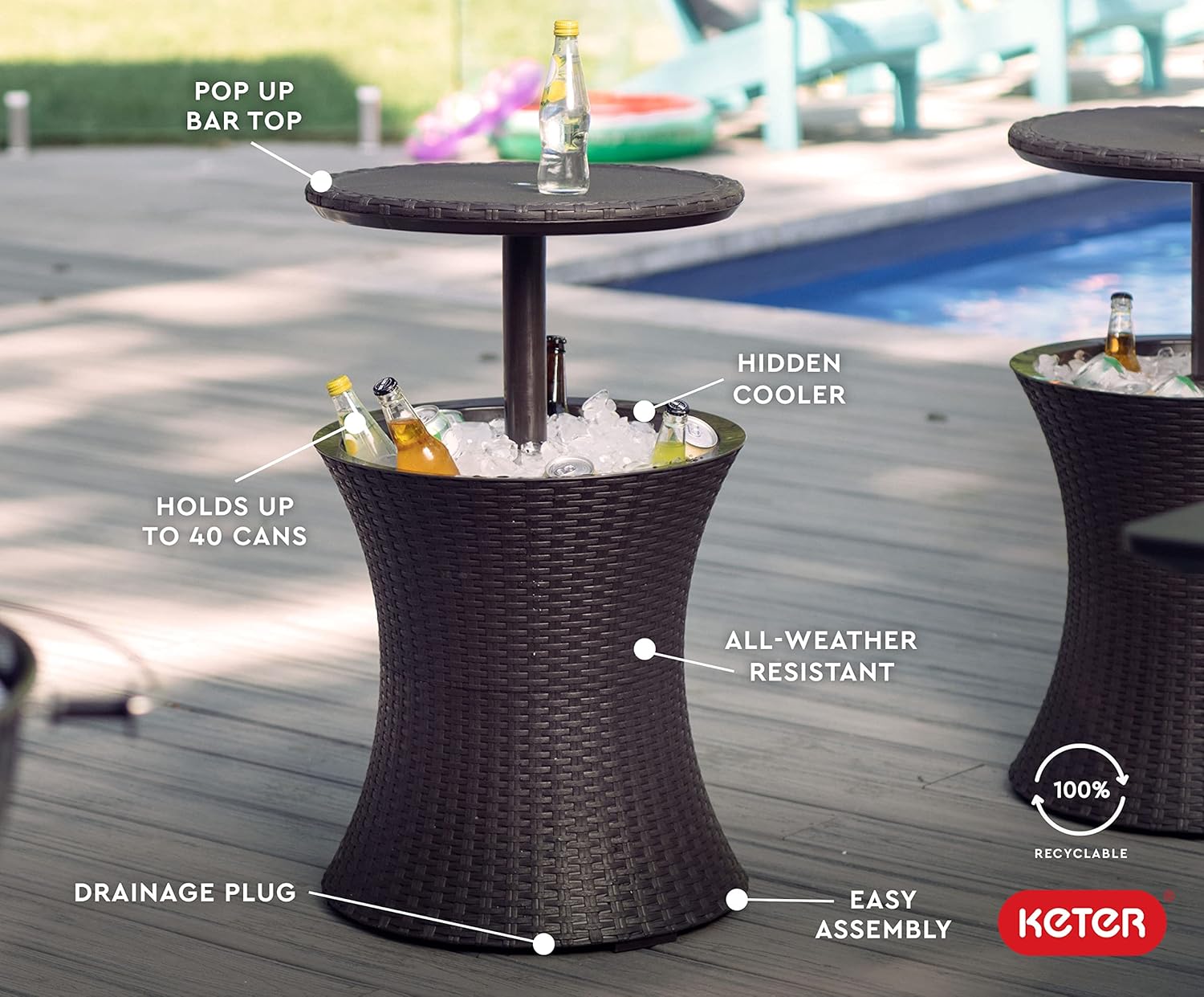 Cool Bar Outdoor Patio Furniture and Hot Tub Side Table with 7.5 Gallon Beer and Wine Cooler-Toppalletfly