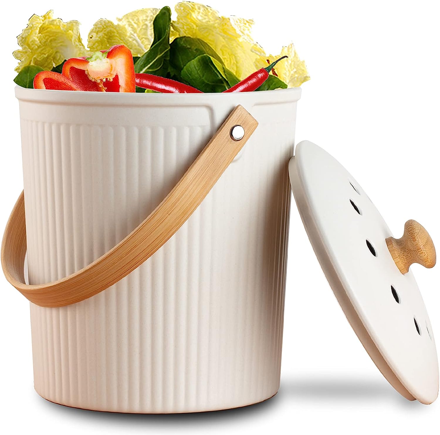 Countertop Compost Bin with Lid, Made of Sustainable Bamboo Fiber, Odorless, 1 Gallon-Toppalletfly