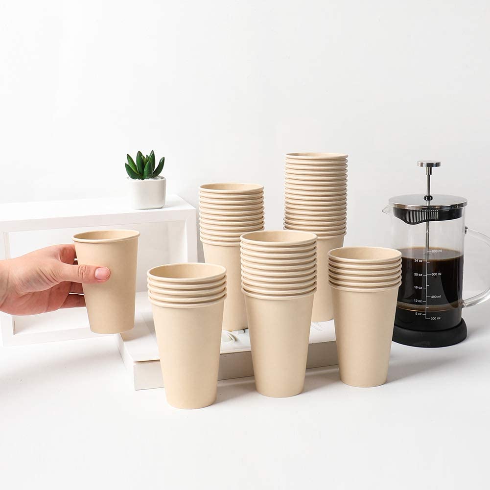 Disposable Bamboo Fiber Coffee Cups – 15 oz Natural Brown Paper Hot Beverage Cups-Toppalletfly