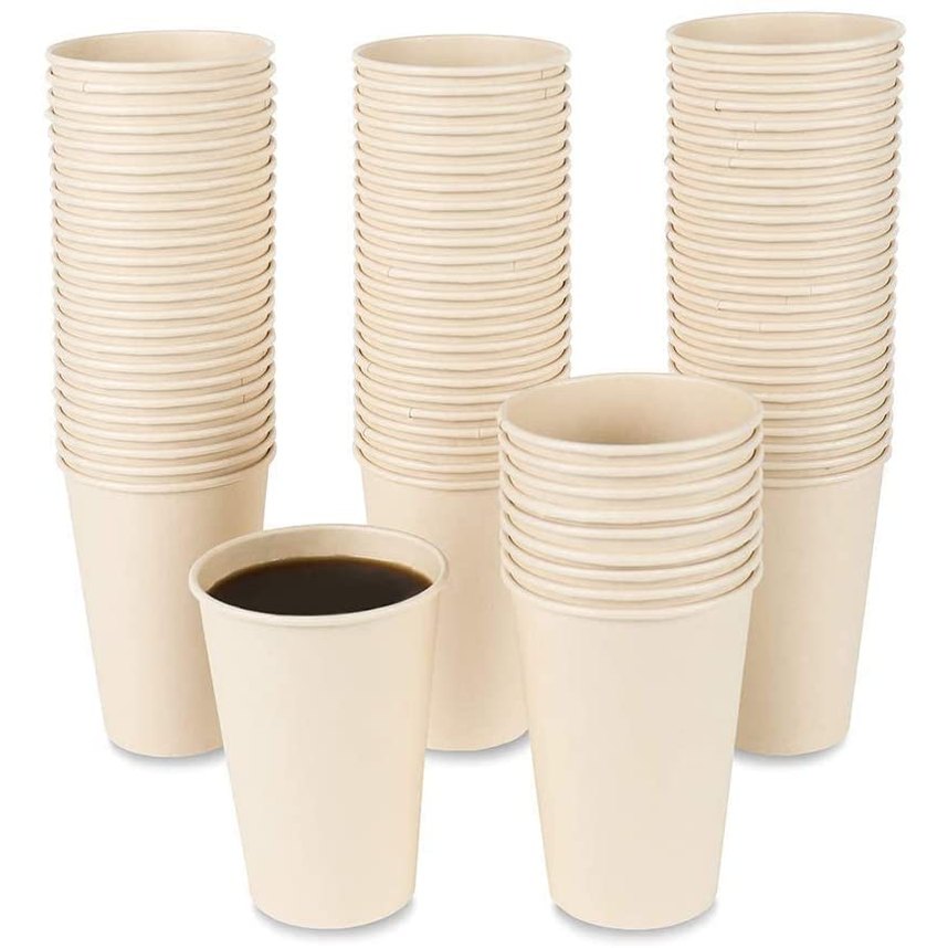 Disposable Bamboo Fiber Coffee Cups – 15 oz Natural Brown Paper Hot Beverage Cups-Toppalletfly