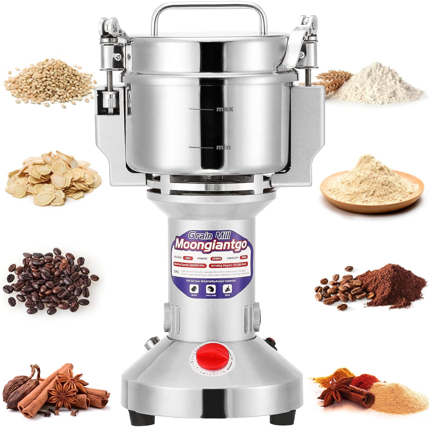 Electric Grain Mill Grinder, Commercial Spice Grinder Stainless Steel-Toppalletfly