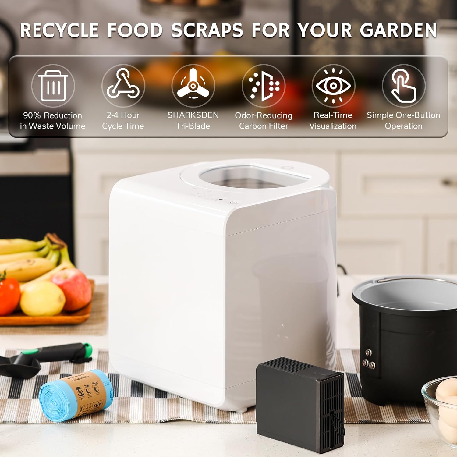 Electric Kitchen Composter, 2.5L Capacity, Turn Food Waste and Scraps into Dry Compost-Toppalletfly