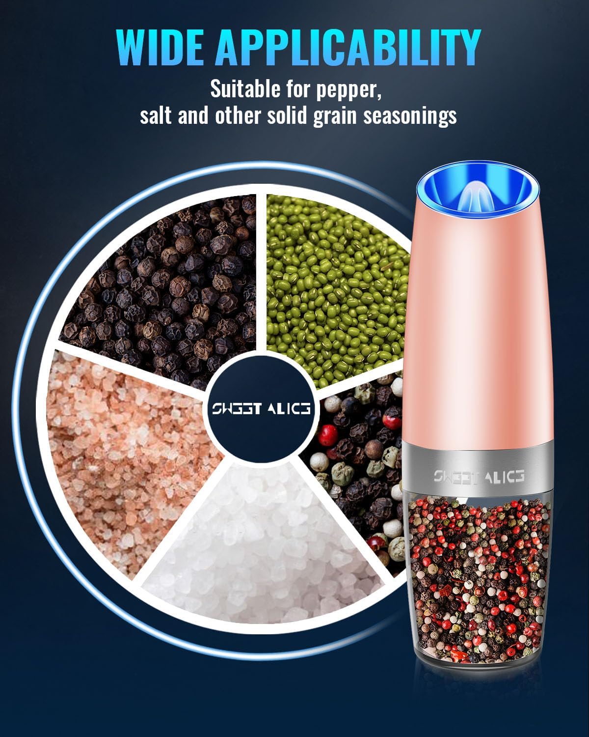 Electric Salt & Pepper Grinder Set, Adjustable Coarseness, LED, One-Hand Use, Stainless Steel 2-Pack-Toppalletfly
