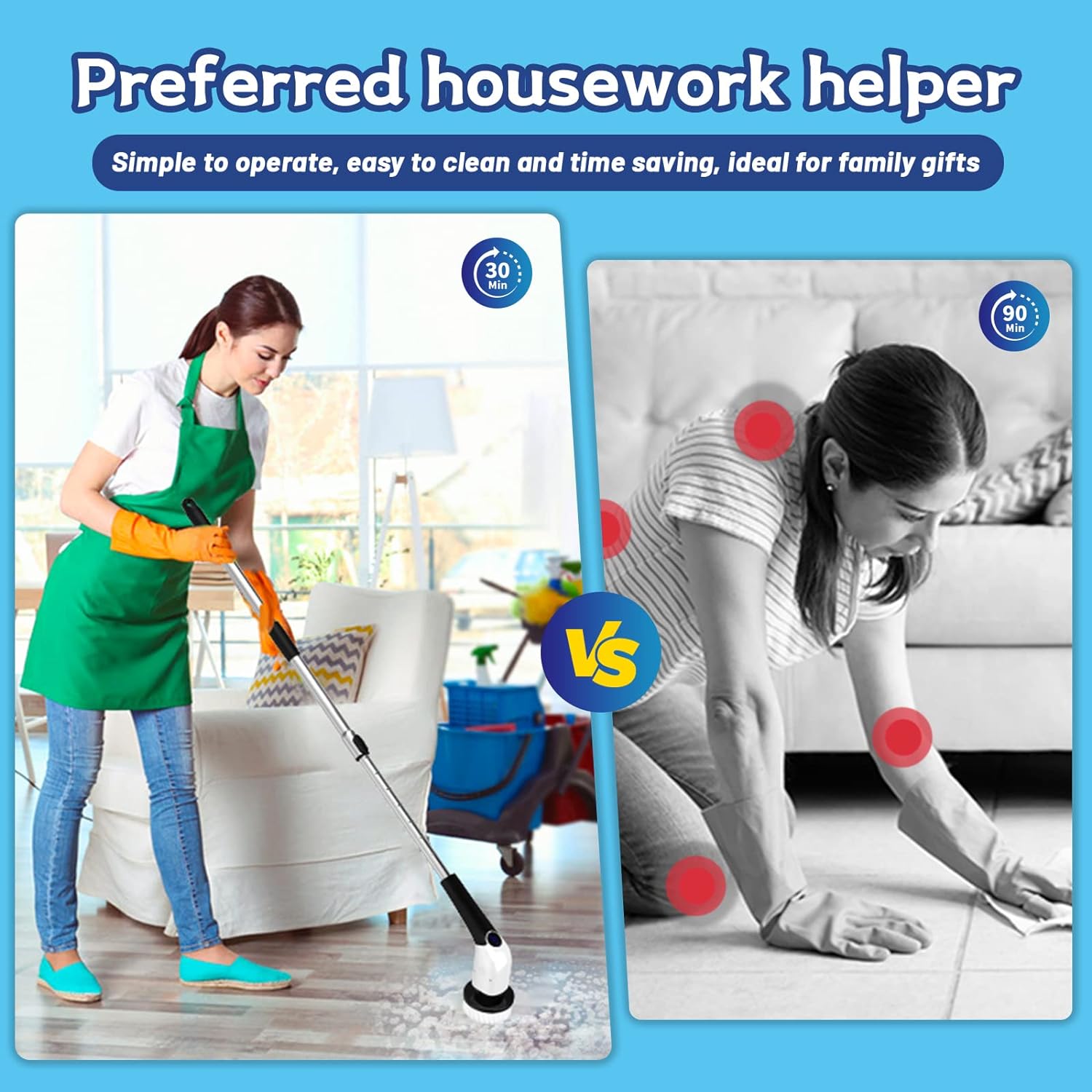 Electric Spin Scrubber, Cordless Cleaning Brush with 8 Replaceable Brush Heads, 3 Adjustable Speeds, Adjustable & Detachable Long Handle, Voice Broadcast-Toppalletfly