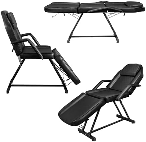 Esthetician Bed with Hydraulic Stool,Multi-Purpose 3-Section Facial Bed Table, Adjustable-Toppalletfly