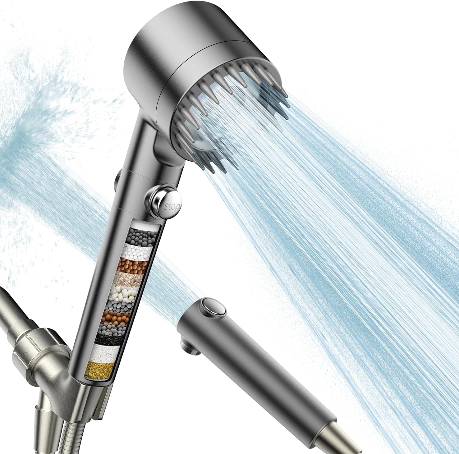 Filtered Shower Head, High Pressure Water Flow and Multiple Spray Modes Shower Head with Filter and ON/OFF Switch for Pets Bath-Toppalletfly