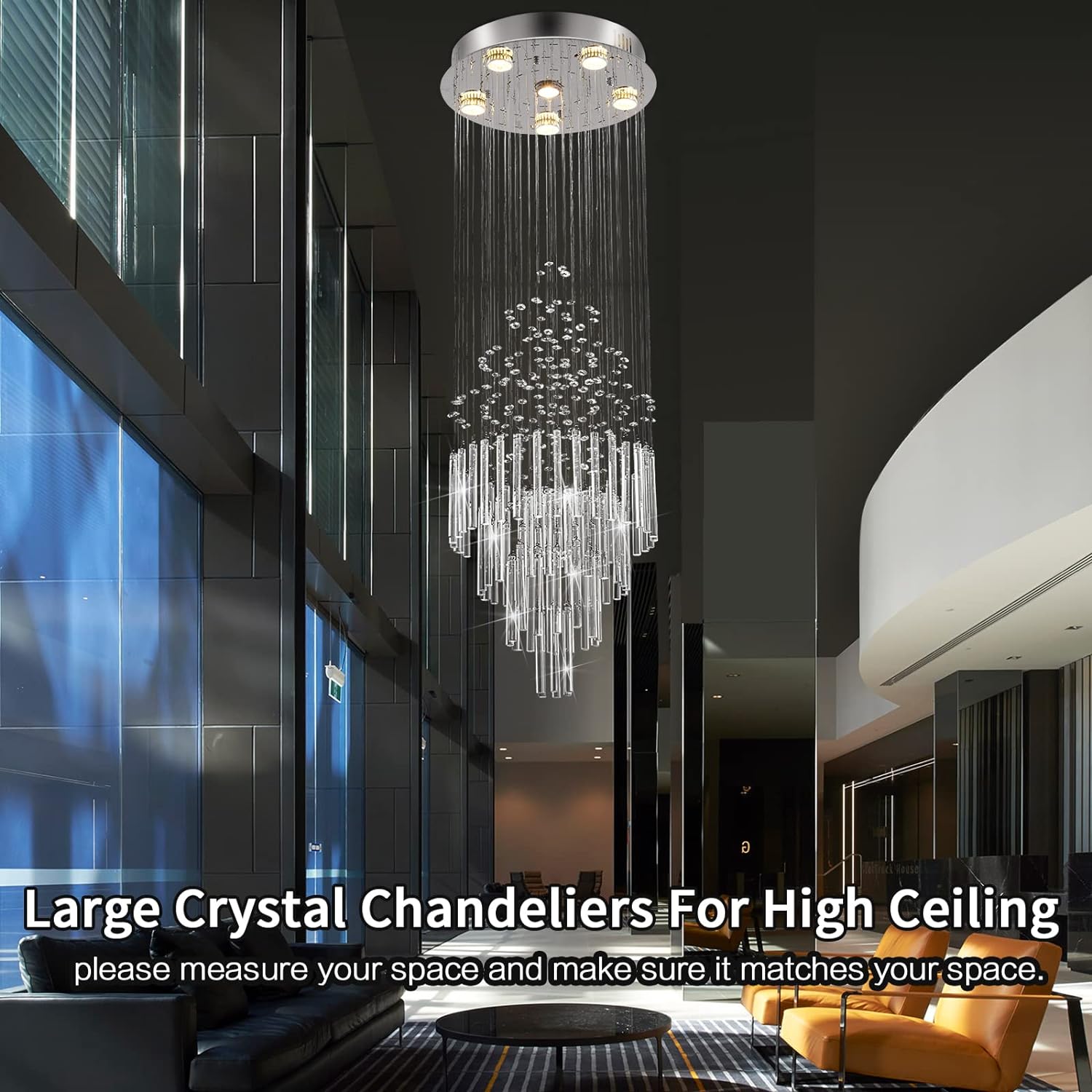 Flush Mount High Ceiling Chandelier, Modern Raindrop Crystal Chandeliers-Toppalletfly