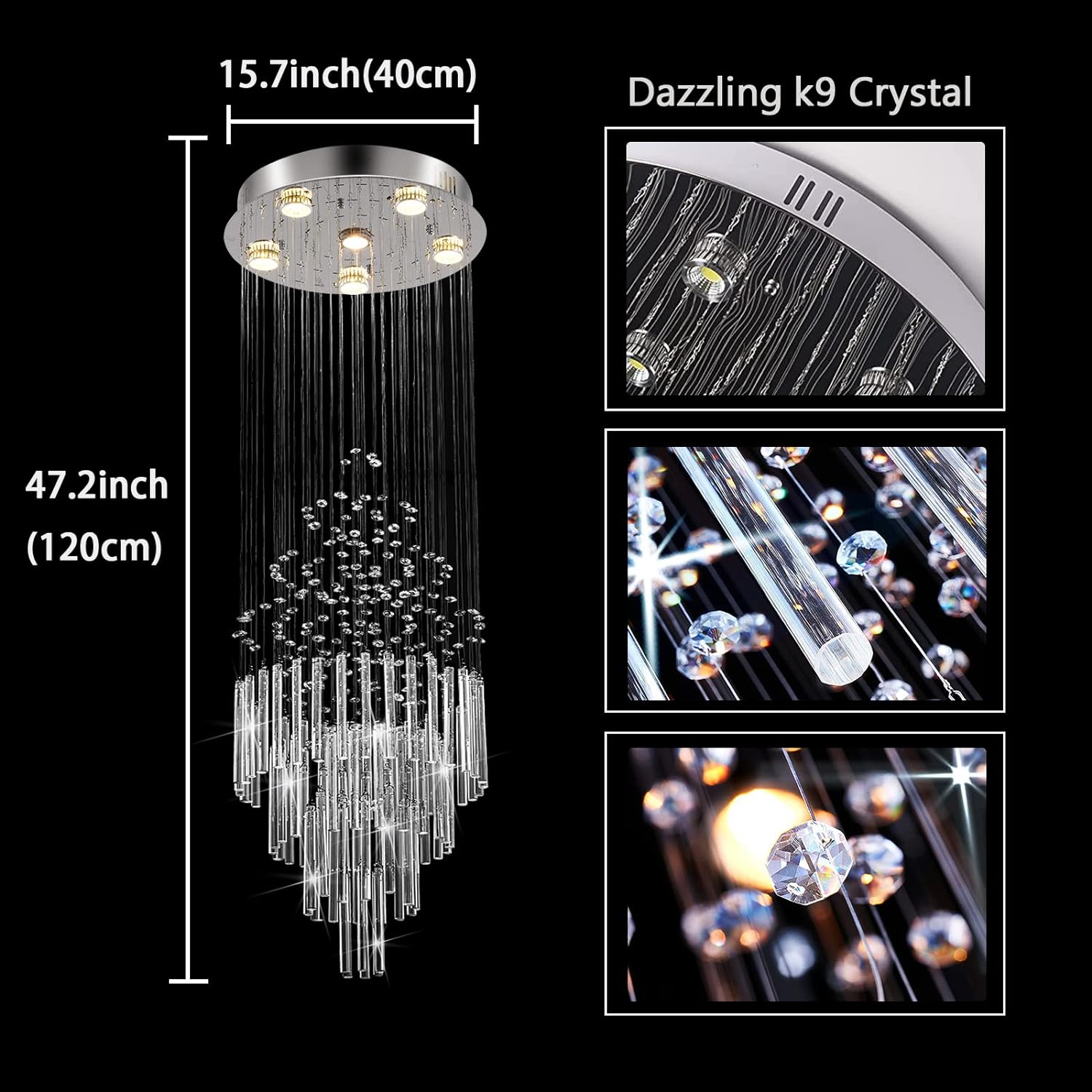 Flush Mount High Ceiling Chandelier, Modern Raindrop Crystal Chandeliers-Toppalletfly