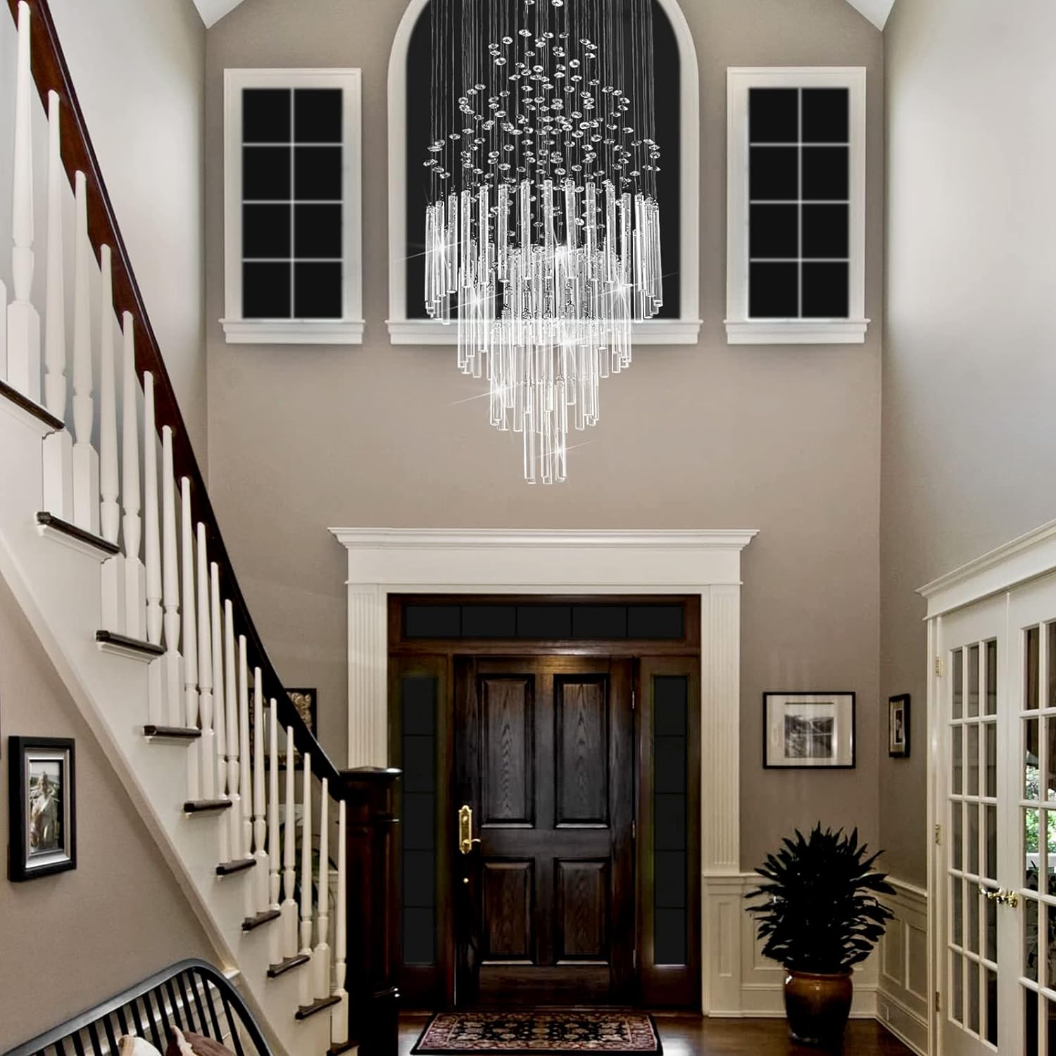 Flush Mount High Ceiling Chandelier, Modern Raindrop Crystal Chandeliers-Toppalletfly