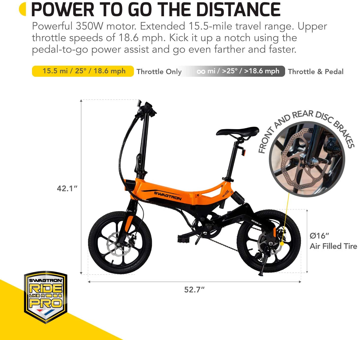 Folding Electric Bike with Removable Battery, Orange/Black, 16" Wheels, 7-Speed-Toppalletfly