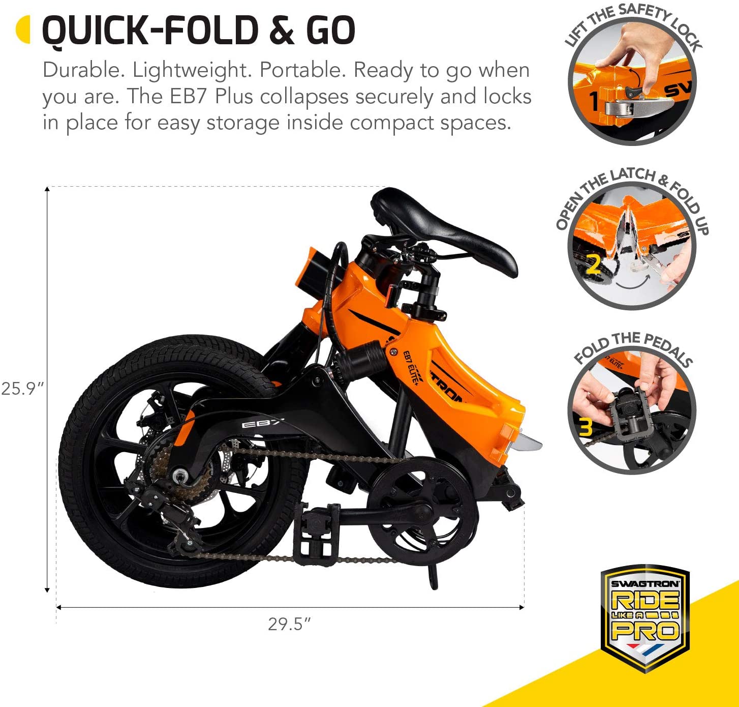 Folding Electric Bike with Removable Battery, Orange/Black, 16" Wheels, 7-Speed-Toppalletfly