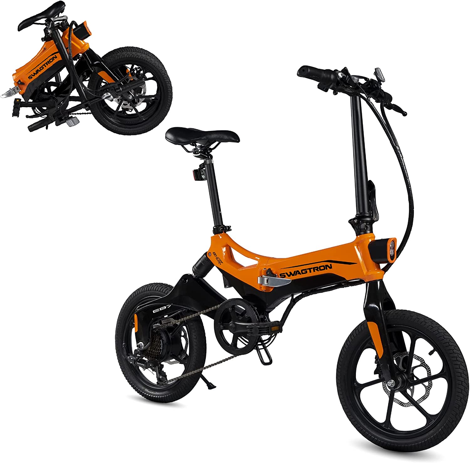 Folding Electric Bike with Removable Battery, Orange/Black, 16" Wheels, 7-Speed-Toppalletfly