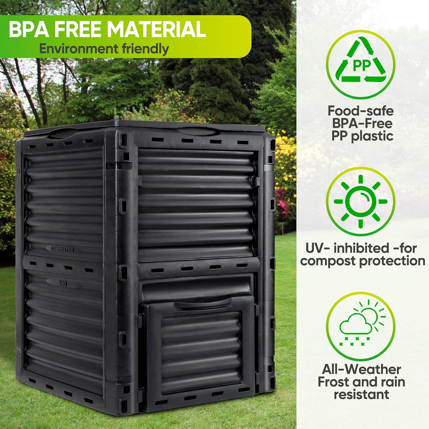 Garden Compost Bin, BPA Free, 80 Gallon, 300 L, Large Compost Bin-Toppalletfly