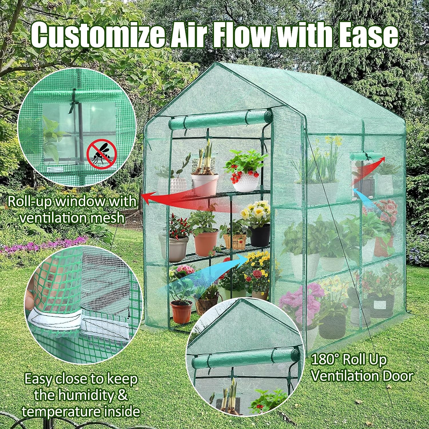 Greenhouse, 56 x 56 x 75'' Durable Green House Kit with Window-Toppalletfly