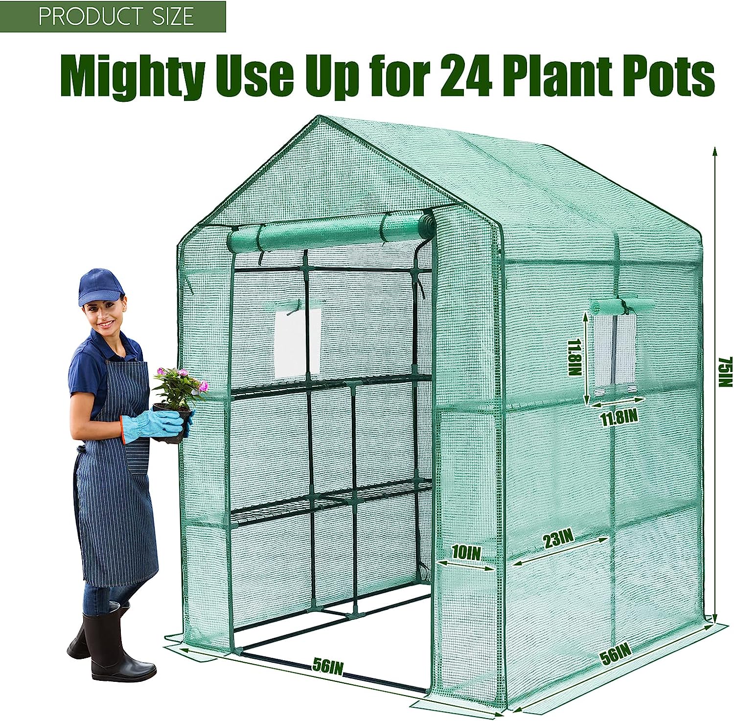 Greenhouse, 56 x 56 x 75'' Durable Green House Kit with Window-Toppalletfly
