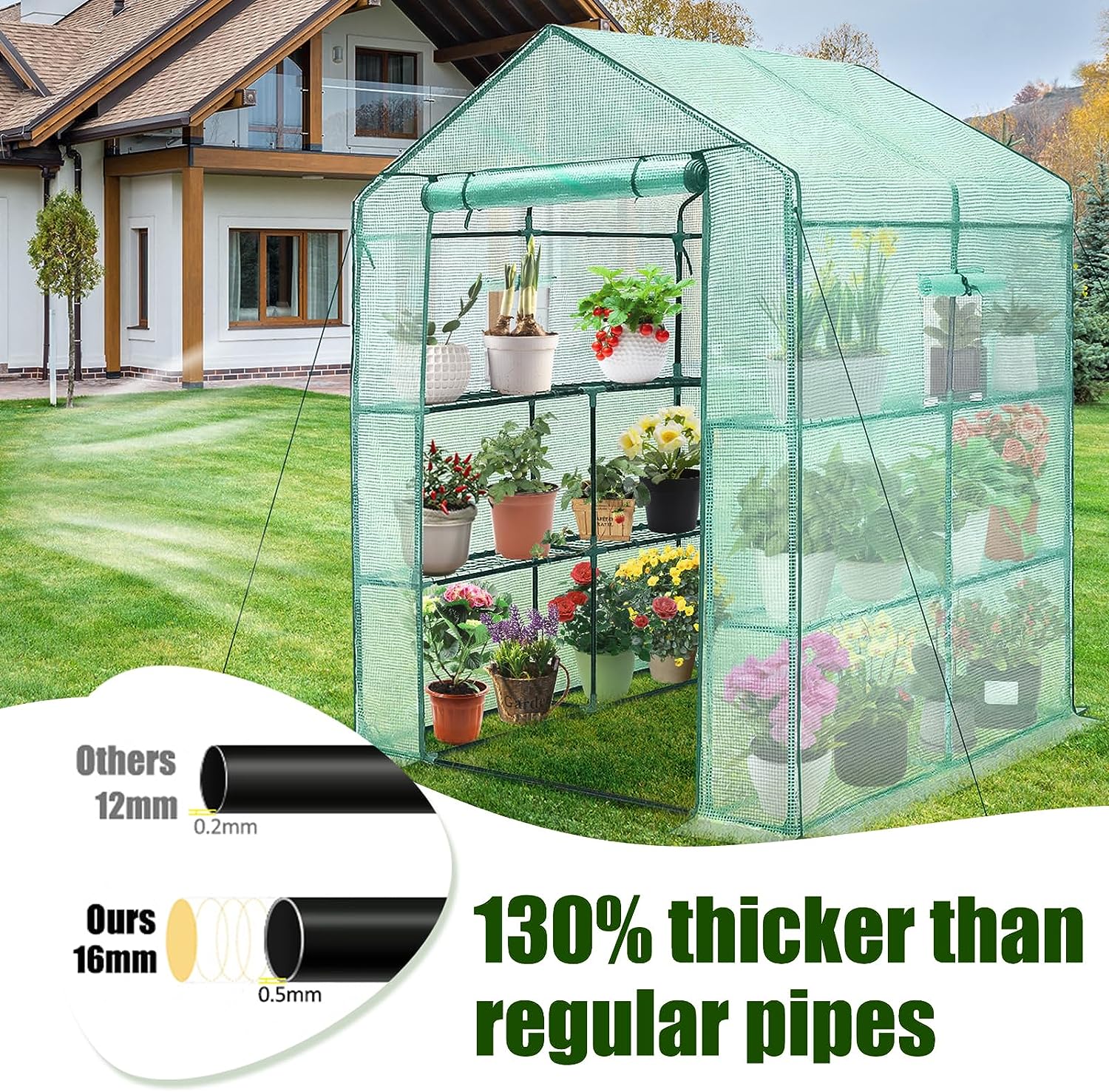 Greenhouse, 56 x 56 x 75'' Durable Green House Kit with Window-Toppalletfly