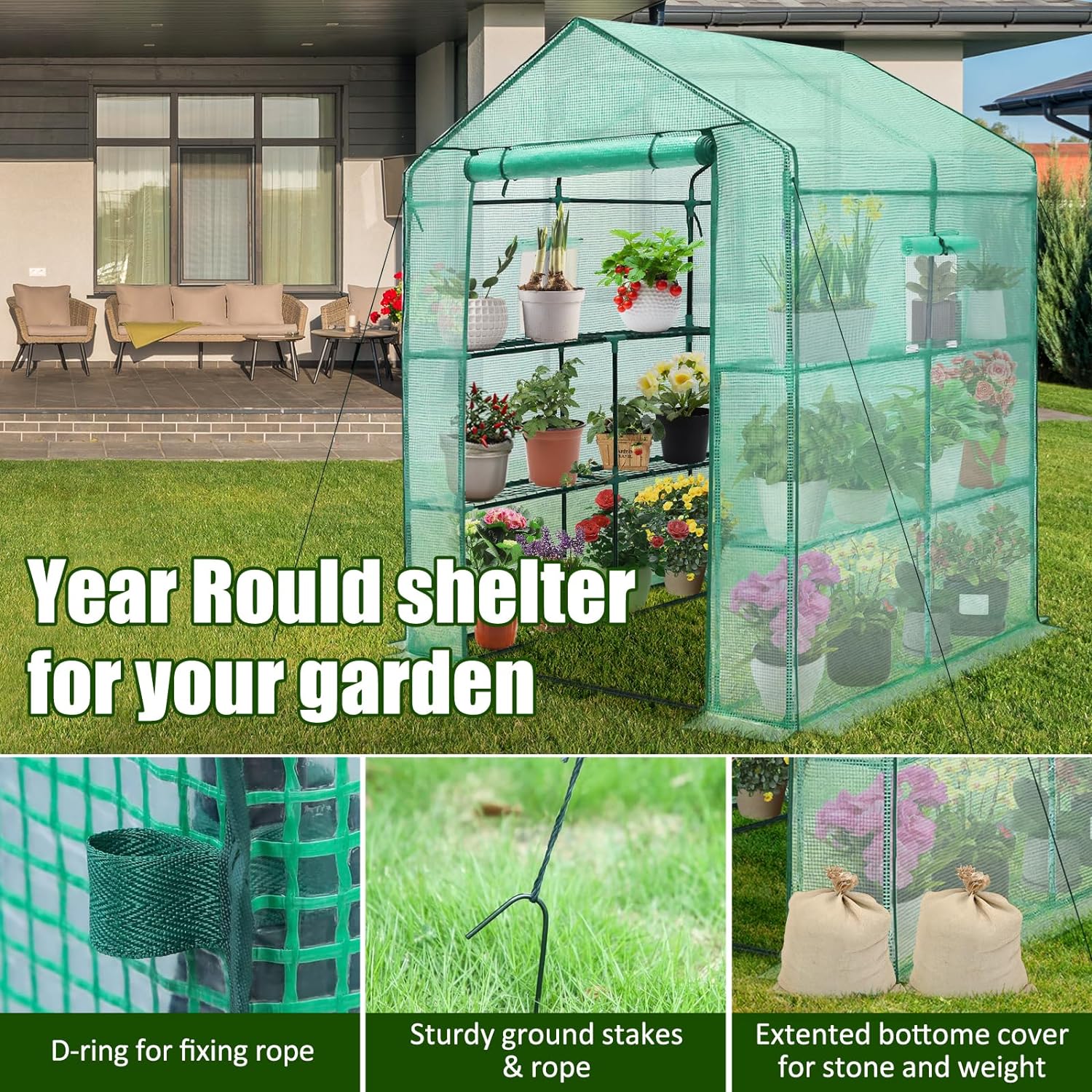Greenhouse, 56 x 56 x 75'' Durable Green House Kit with Window-Toppalletfly