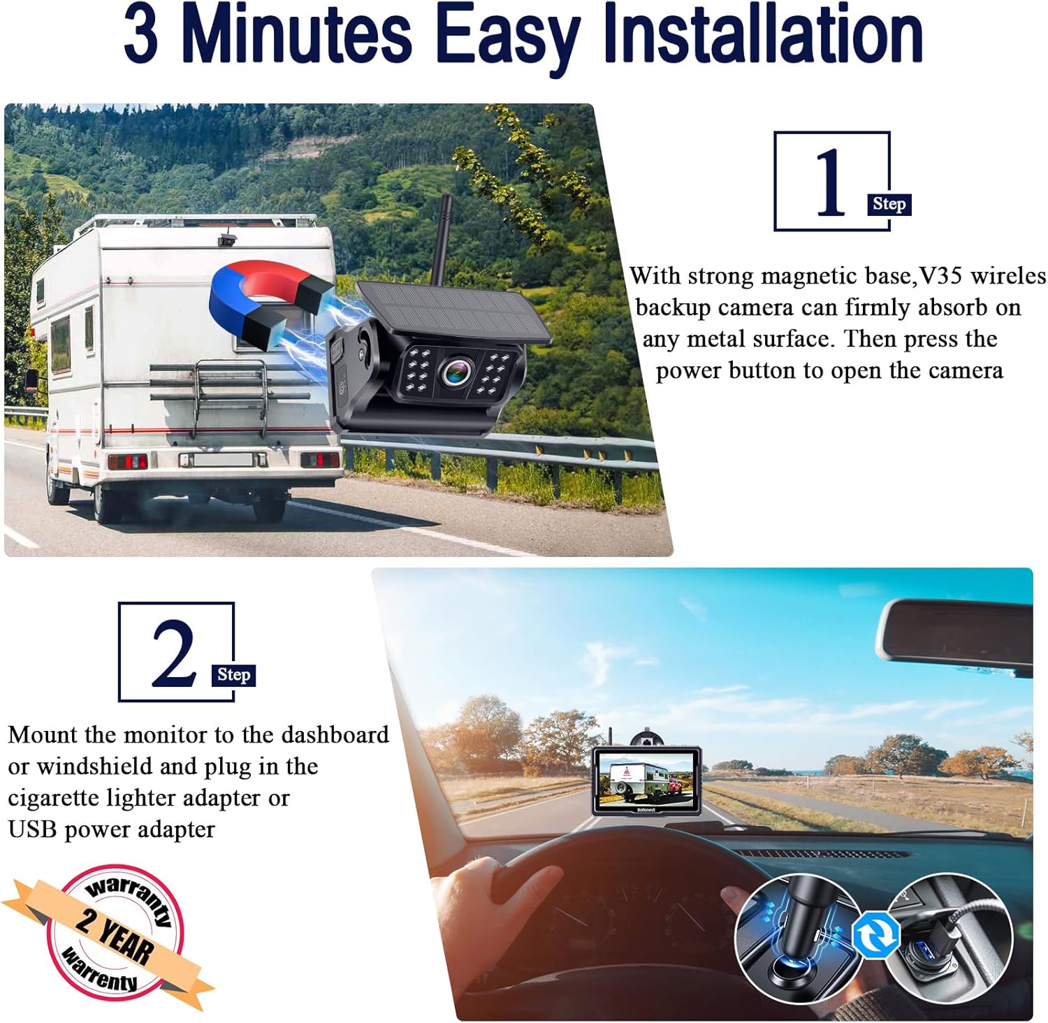 HD 1080P Wireless Solar Backup Camera Kit: Portable Magnetic Rear View for Trucks, RVs, and Campers-Toppalletfly