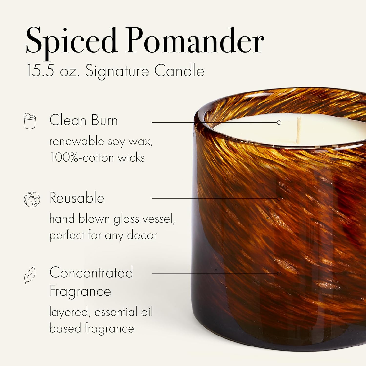 Holiday Candle, 15.5 oz - 90-Hour Burn Time - Reusable, Hand Blown Glass Vessel - Made in The USA-Toppalletfly