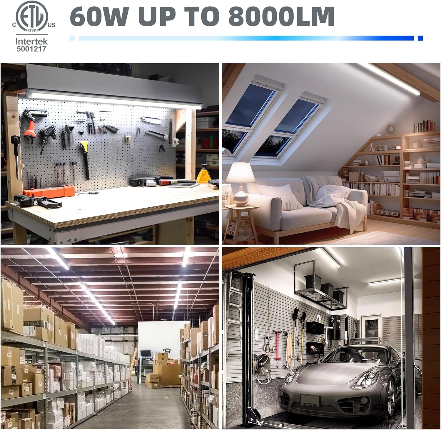 LED Shop Light, 6FT 60W 8000LM 5000K, Clear Cover Linkable LED Garage Lights, V-shape LED Light Fixture-Toppalletfly