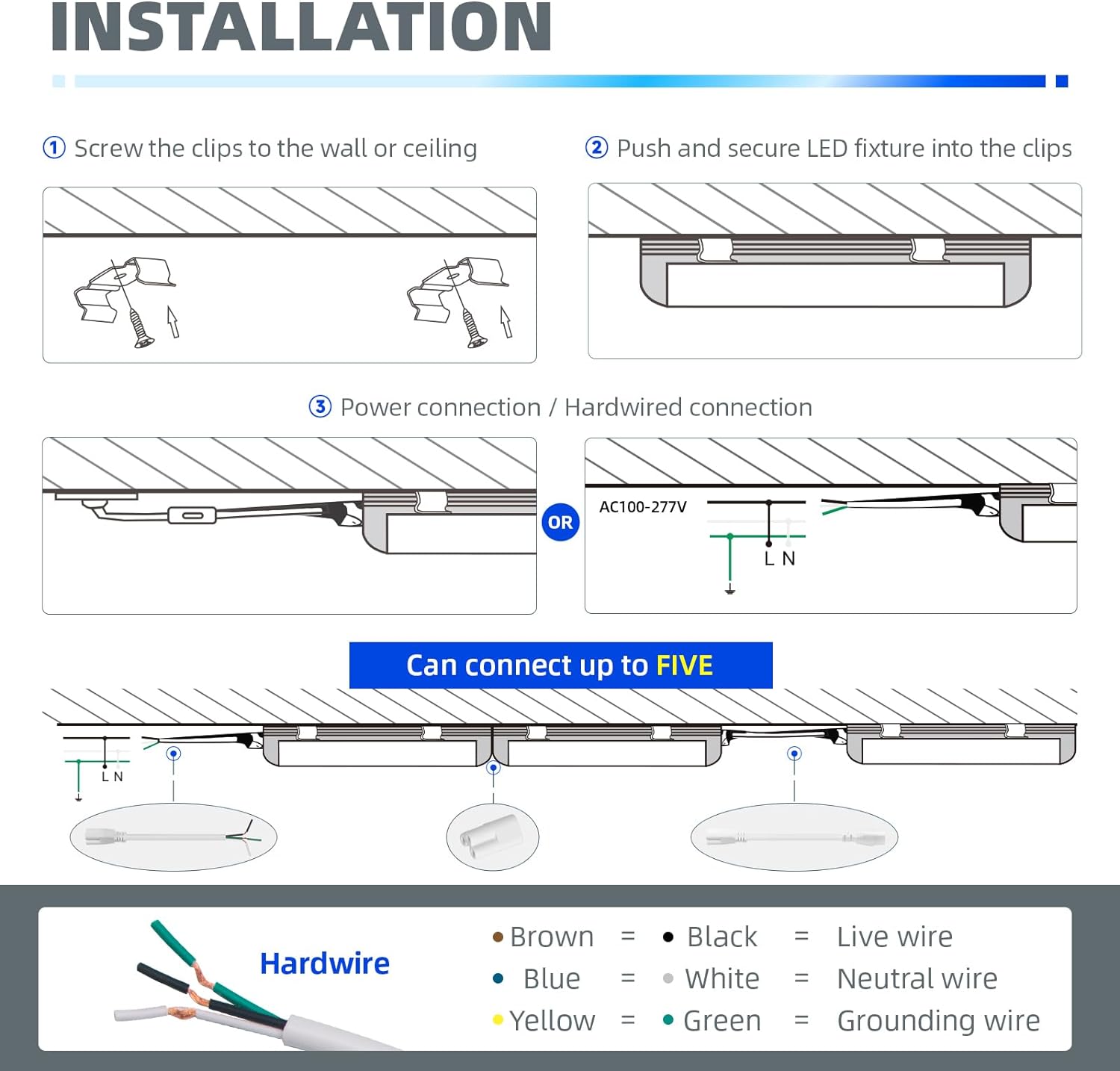 LED Shop Light, 6FT 60W 8000LM 5000K, Clear Cover Linkable LED Garage Lights, V-shape LED Light Fixture-Toppalletfly