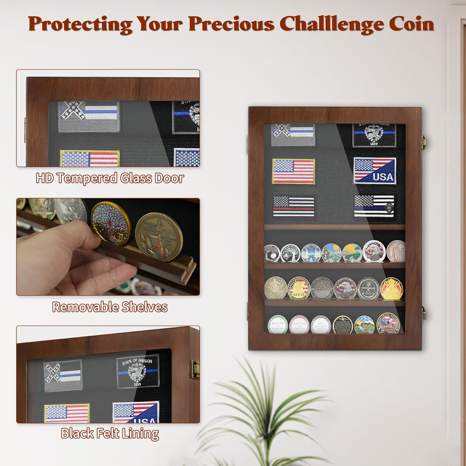 Lockable Wooden Military Challenge Coin Display Cabinet-Toppalletfly