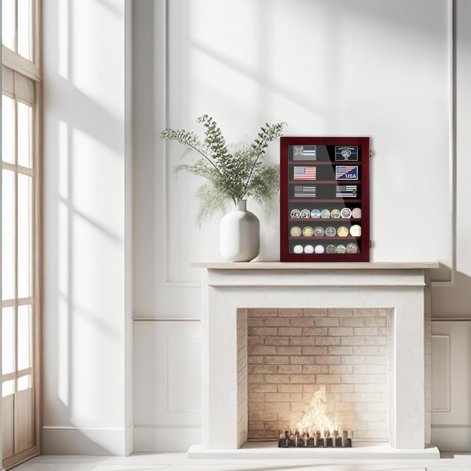 Lockable Wooden Military Challenge Coin Display Cabinet-Toppalletfly