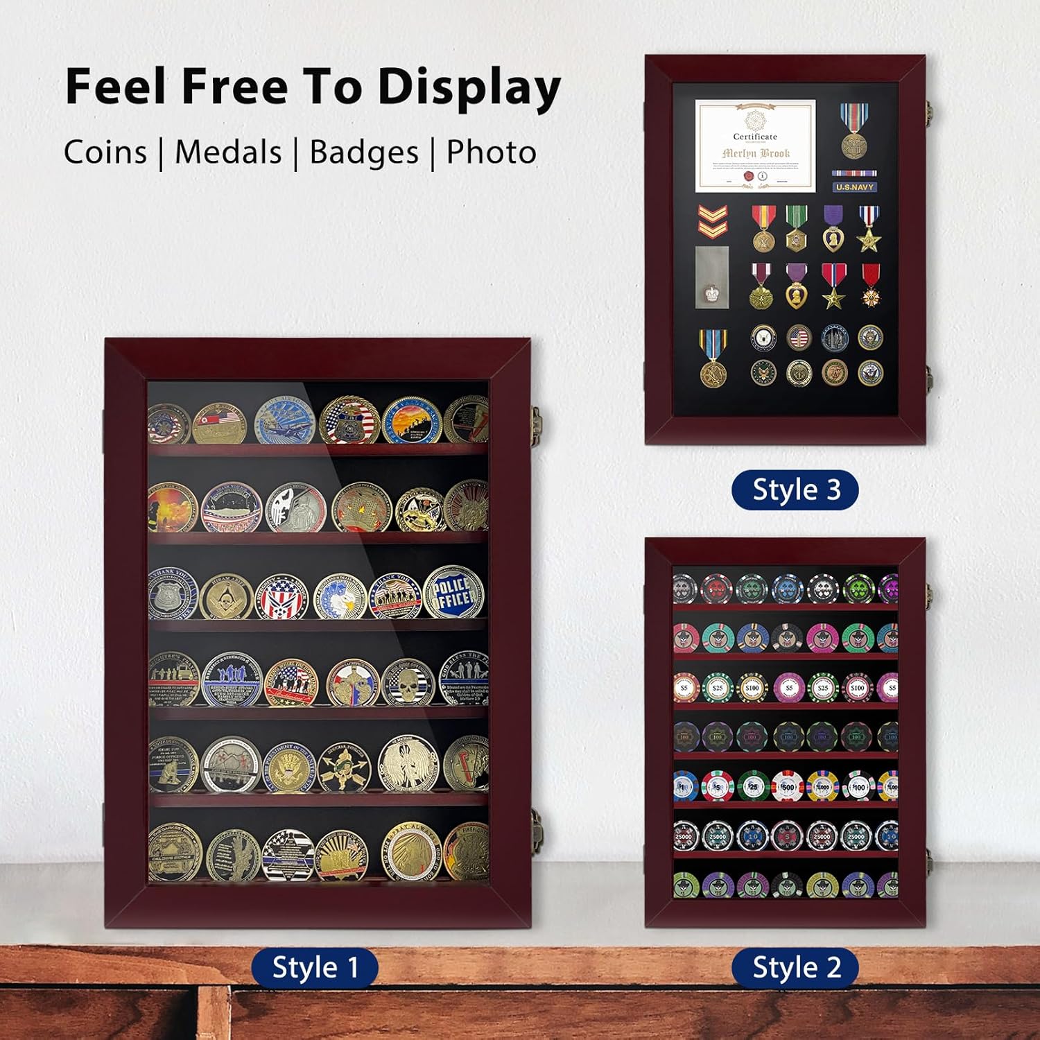 Lockable Wooden Military Challenge Coin Display Cabinet-Toppalletfly