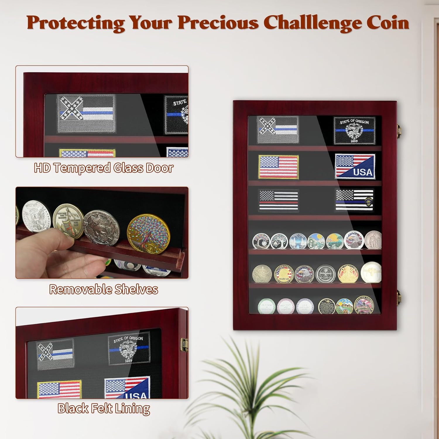 Lockable Wooden Military Challenge Coin Display Cabinet-Toppalletfly