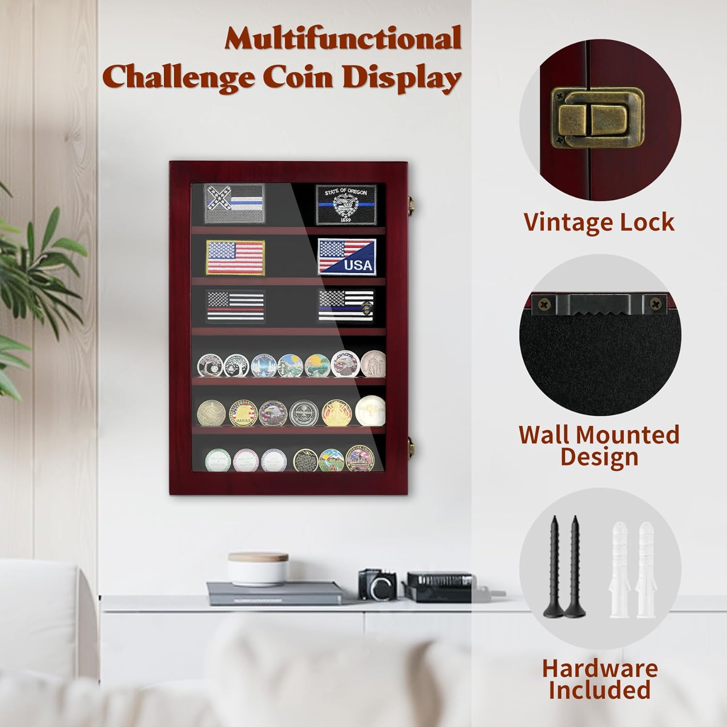 Lockable Wooden Military Challenge Coin Display Cabinet-Toppalletfly