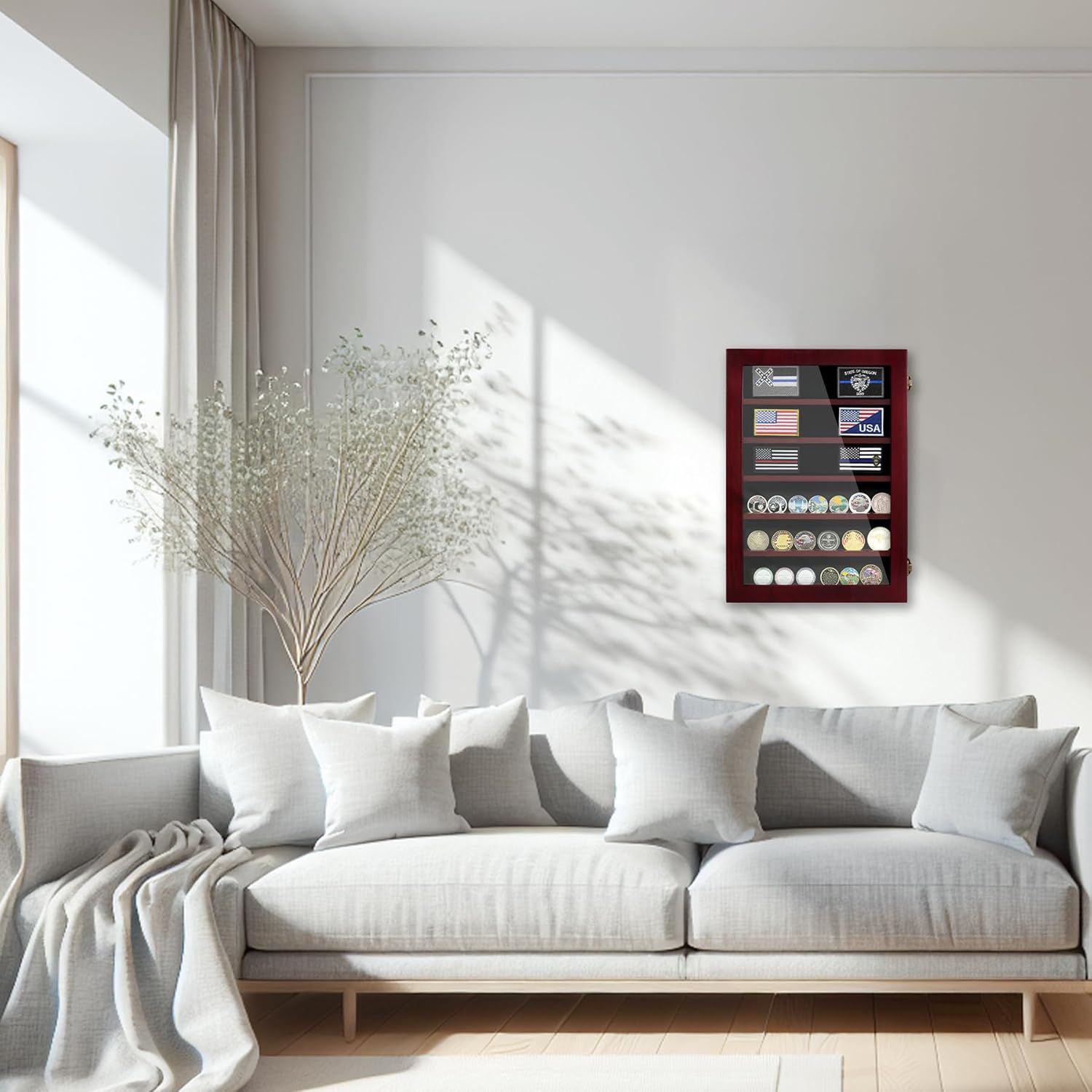 Lockable Wooden Military Challenge Coin Display Cabinet-Toppalletfly