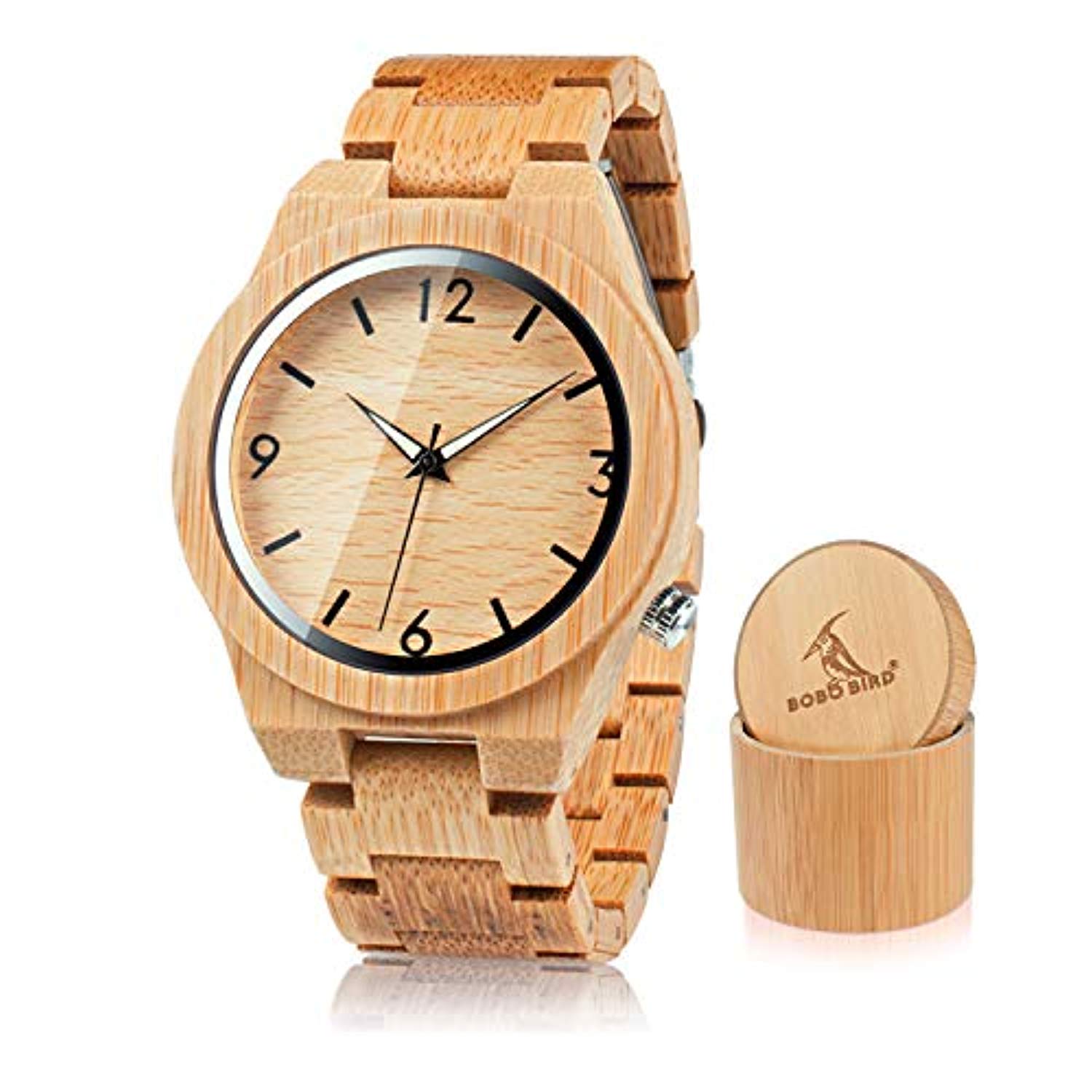 Men's Bamboo Wooden Watch Numeral Scale Large Face Quartz Watch Lightweight-Toppalletfly