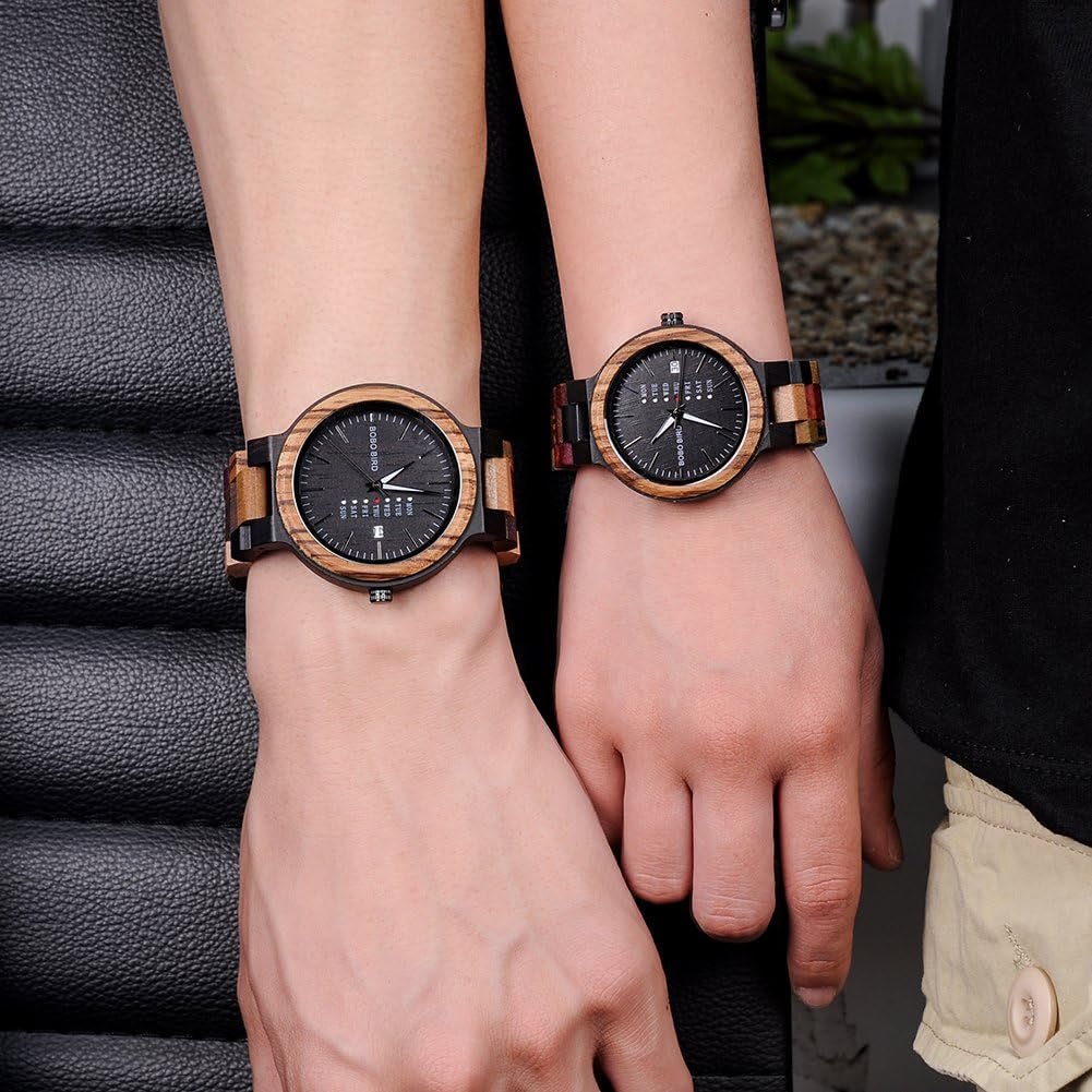 Men's Colorful Wooden Watch, Week & Date Display Quartz Watches Handmade Casual Wood Wrist Watch-Toppalletfly