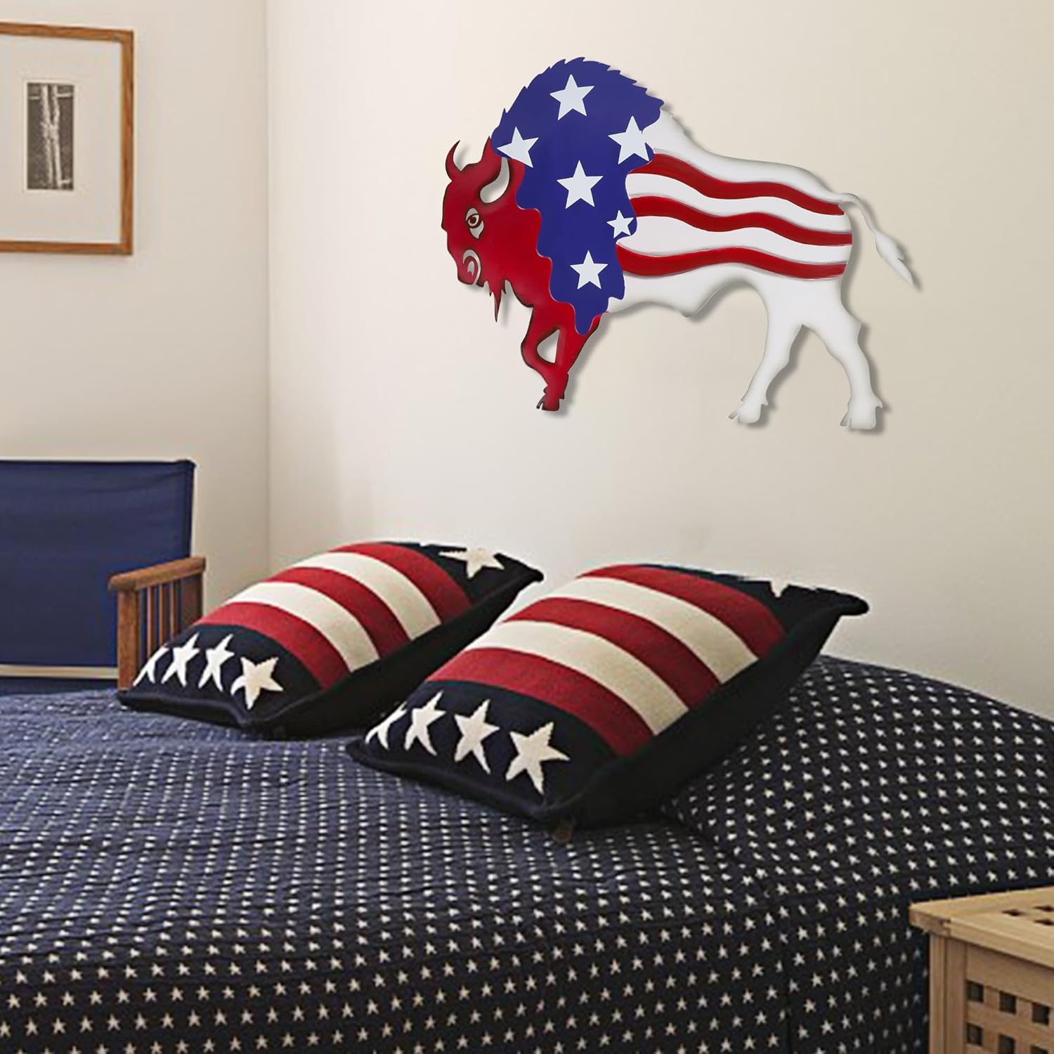 Metal Wall Art, Veterans Day Patriotic Hanging Sculpture, Large Handmade Centerpiece Independence Day 4th of July Decoration, 3 Pcs-Toppalletfly