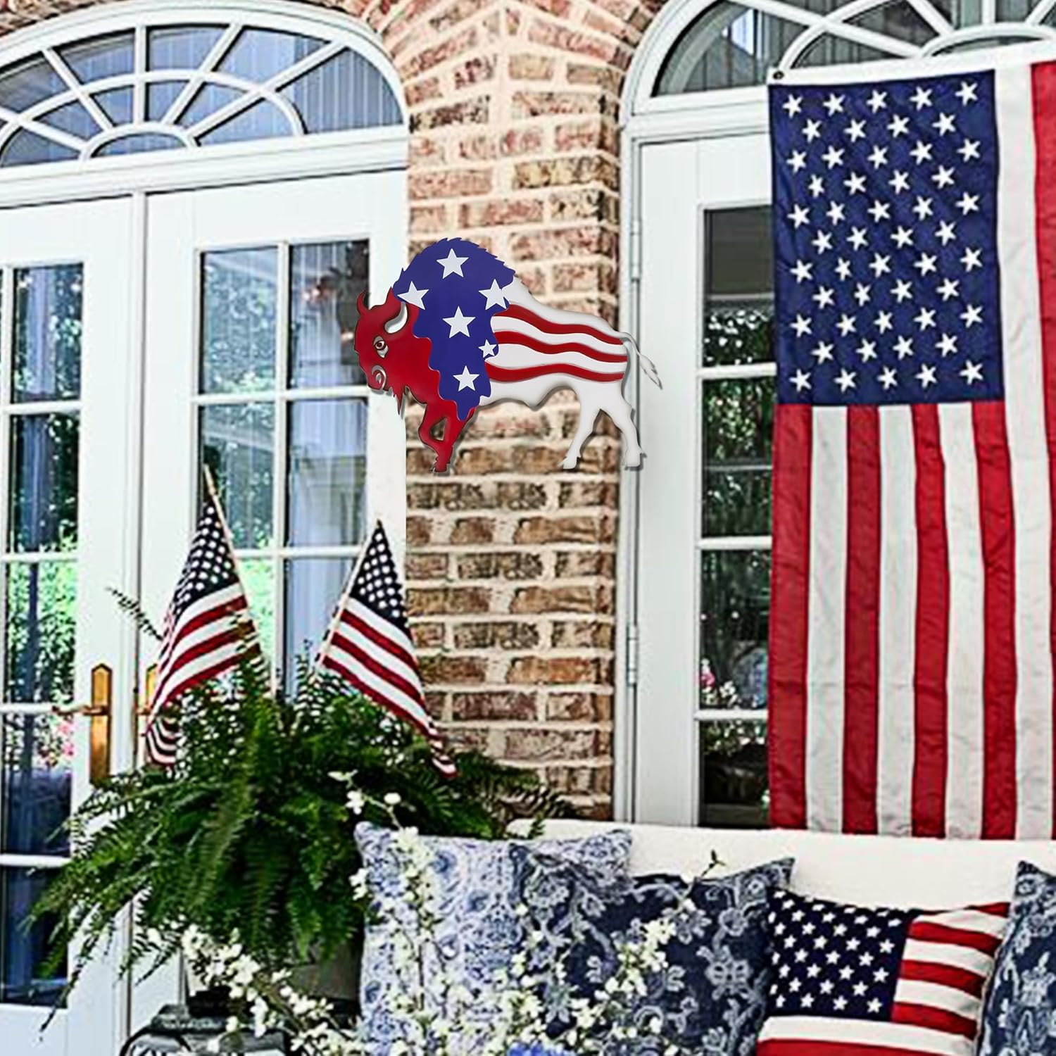 Metal Wall Art, Veterans Day Patriotic Hanging Sculpture, Large Handmade Centerpiece Independence Day 4th of July Decoration, 3 Pcs-Toppalletfly