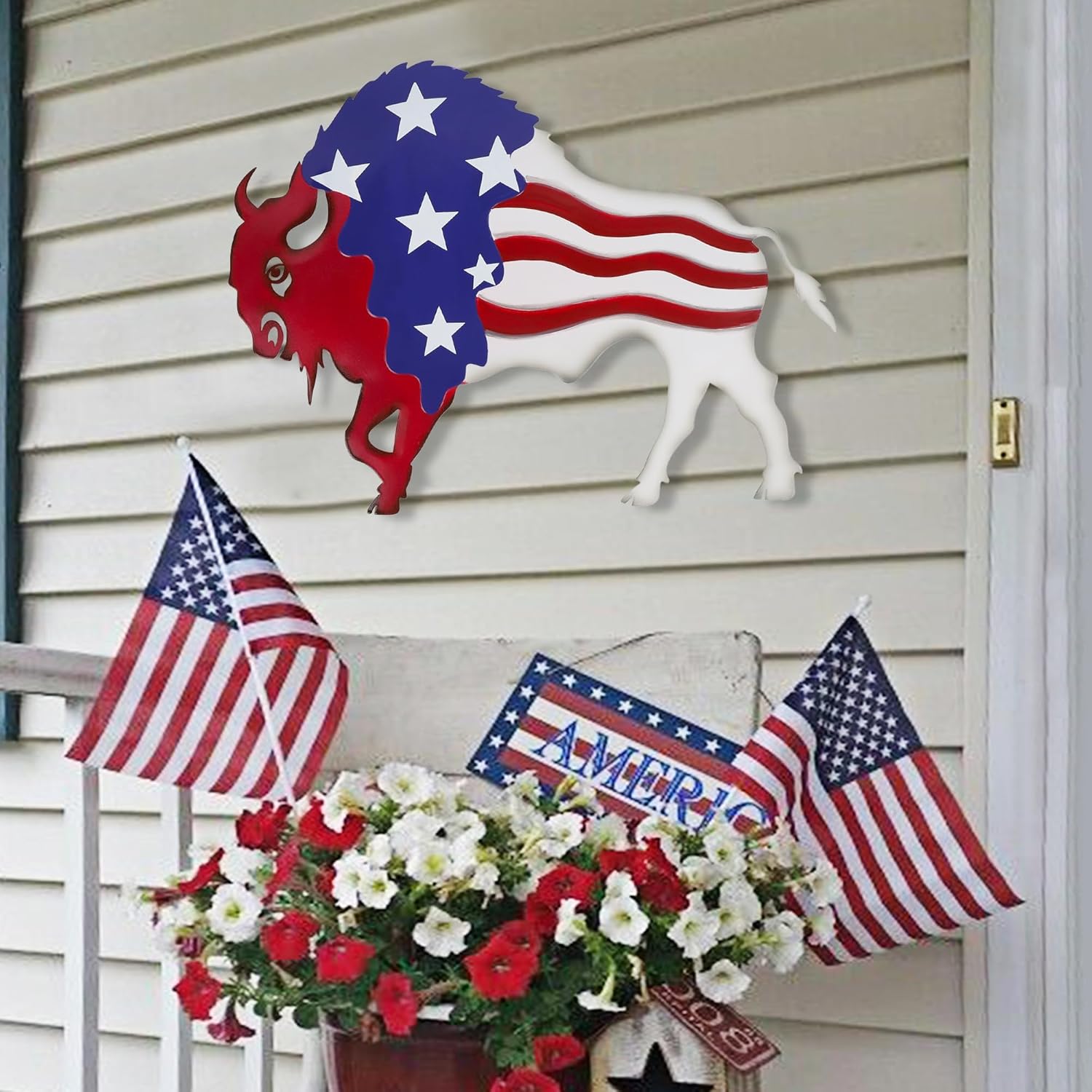 Metal Wall Art, Veterans Day Patriotic Hanging Sculpture, Large Handmade Centerpiece Independence Day 4th of July Decoration, 3 Pcs-Toppalletfly