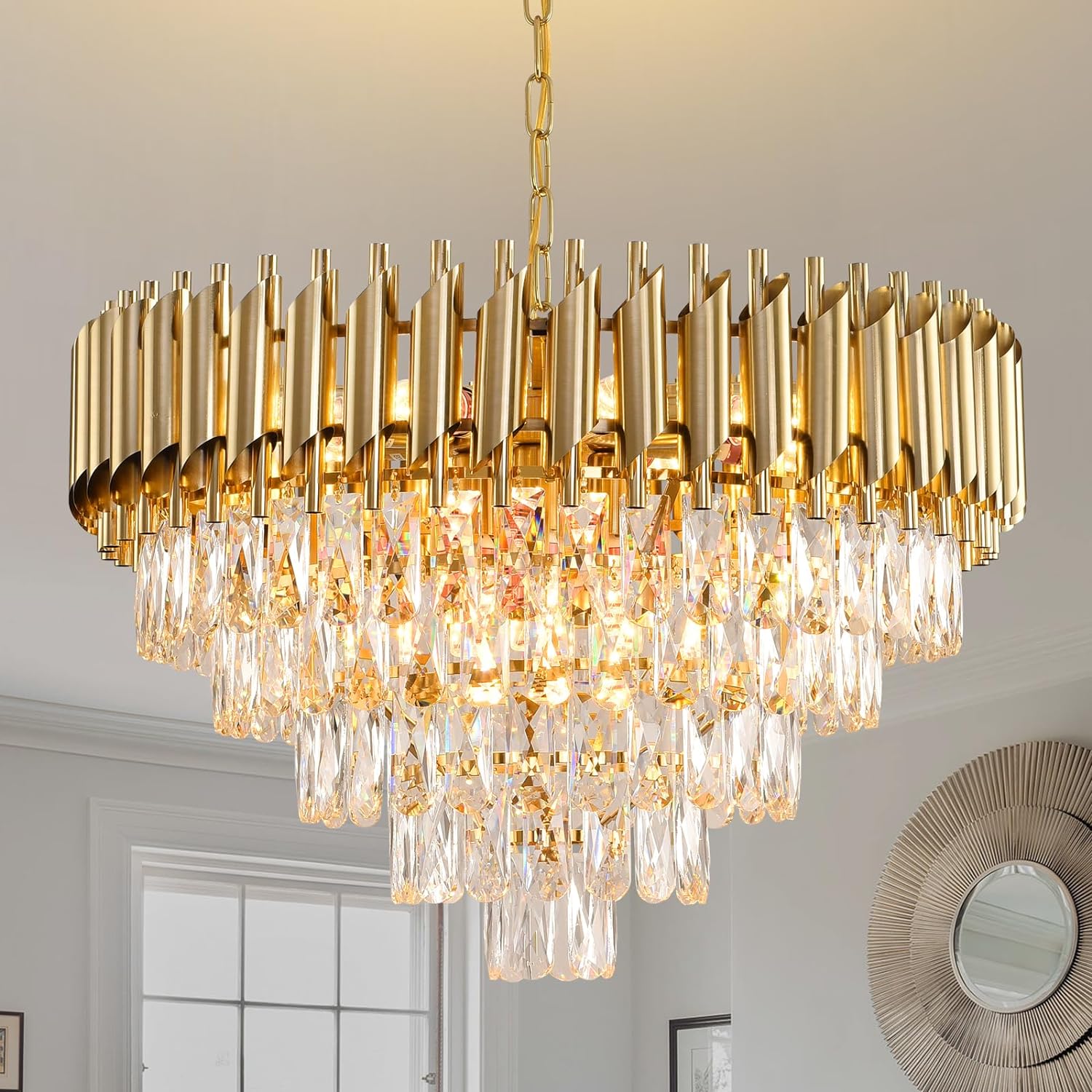 Modern Crystal Chandeliers 5 Tier, Round Crystal Chandeliers Light Fixture 12 Lights-Toppalletfly