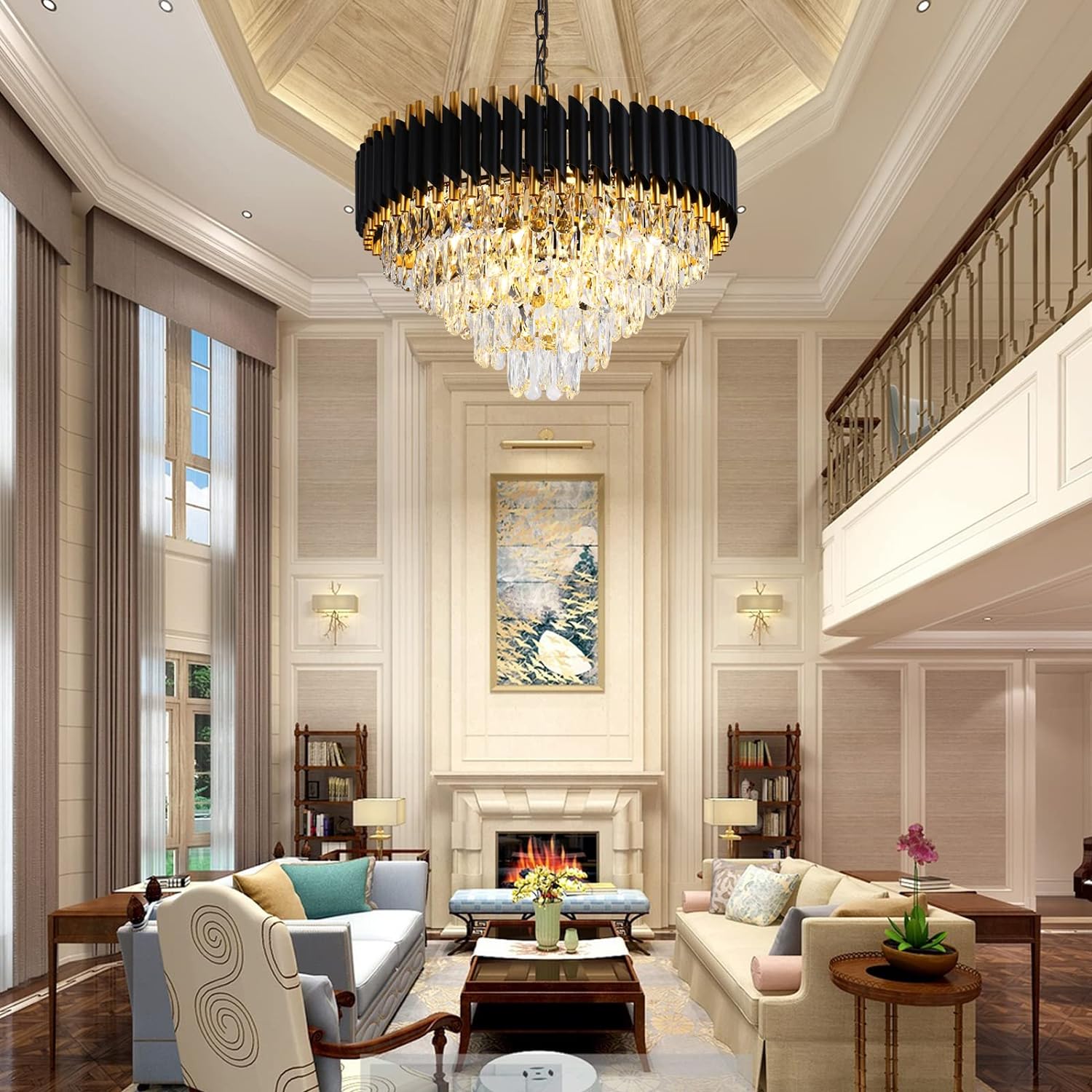 Modern Crystal Chandeliers 5 Tier, Round Crystal Chandeliers Light Fixture 12 Lights-Toppalletfly