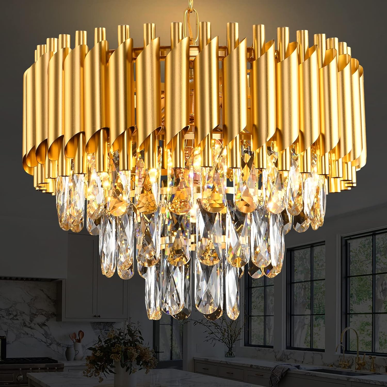 Modern Crystal Chandeliers 5 Tier, Round Crystal Chandeliers Light Fixture 12 Lights-Toppalletfly
