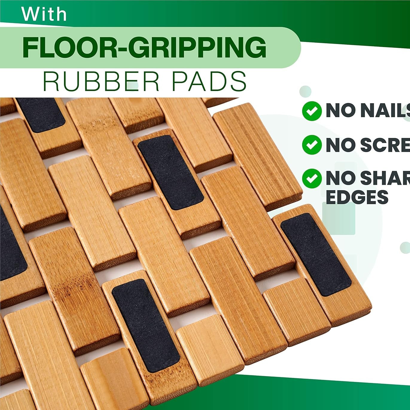 Natural Bamboo Wood Bath Mat with Non-Slip Rubber Pads – Foldable Wooden Floor Mat-Toppalletfly