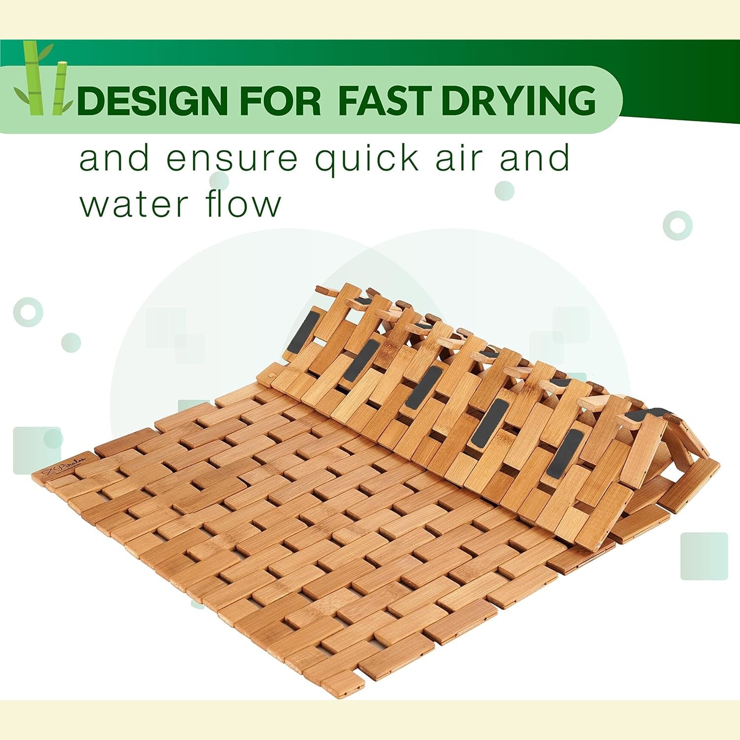 Natural Bamboo Wood Bath Mat with Non-Slip Rubber Pads – Foldable Wooden Floor Mat-Toppalletfly