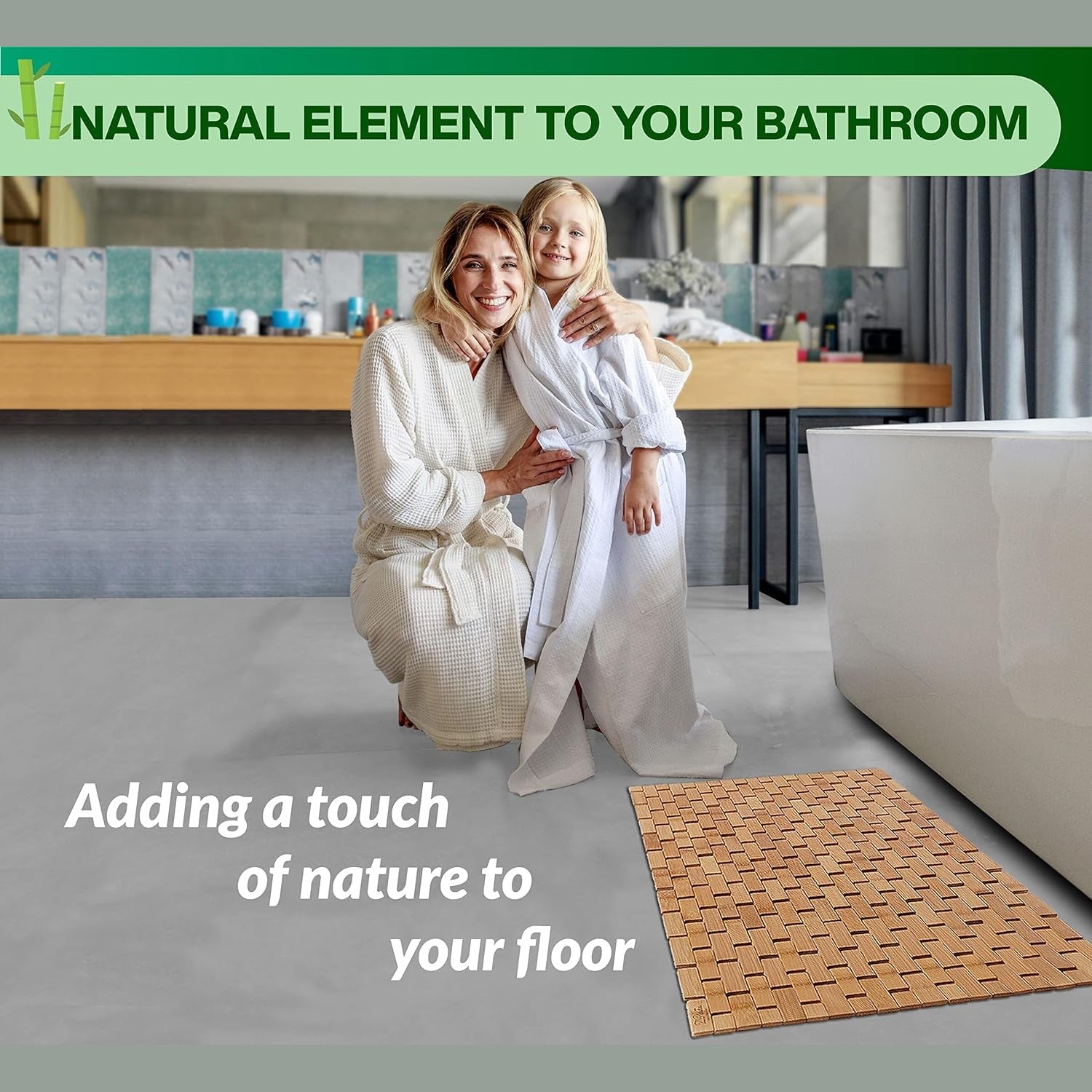 Natural Bamboo Wood Bath Mat with Non-Slip Rubber Pads – Foldable Wooden Floor Mat-Toppalletfly