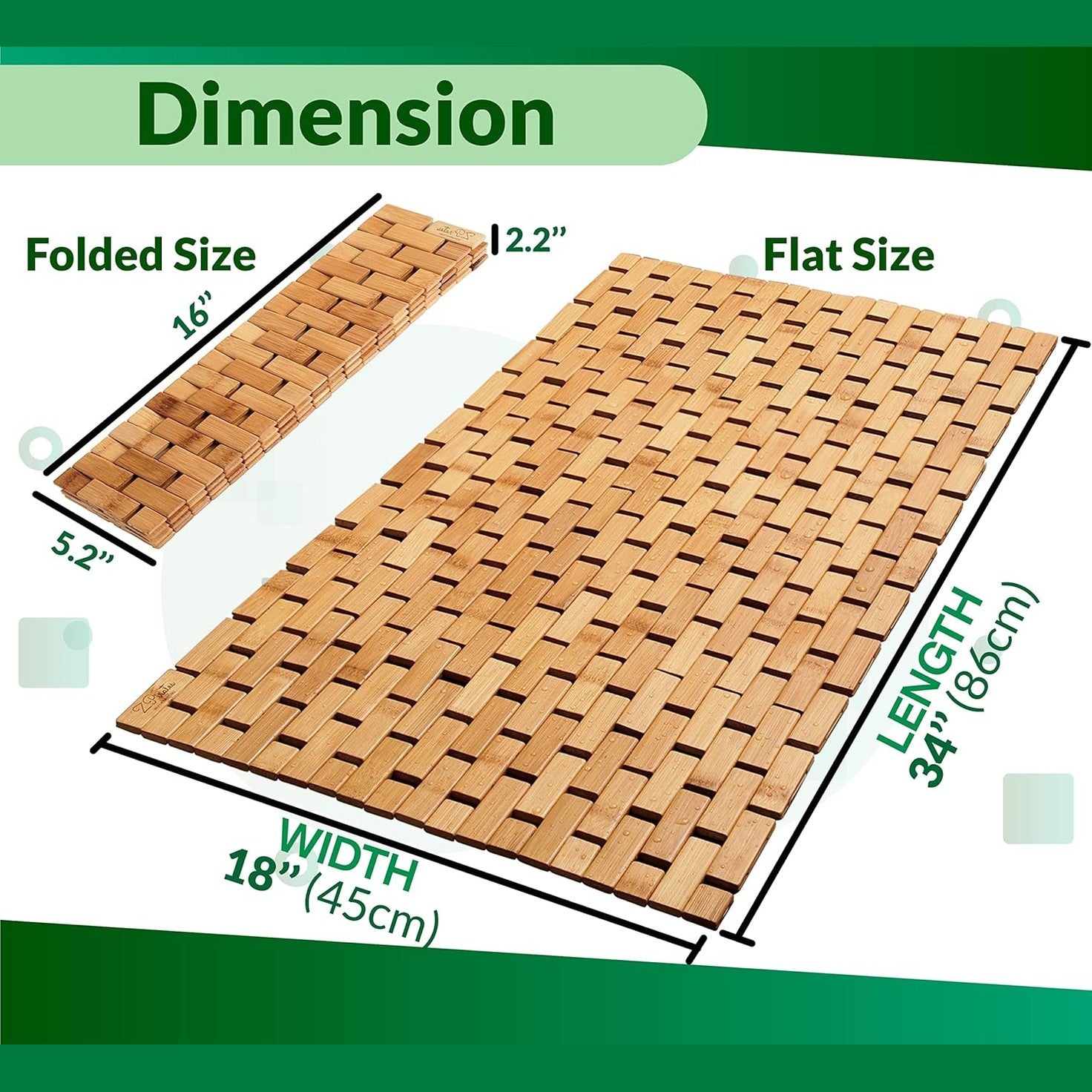 Natural Bamboo Wood Bath Mat with Non-Slip Rubber Pads – Foldable Wooden Floor Mat-Toppalletfly