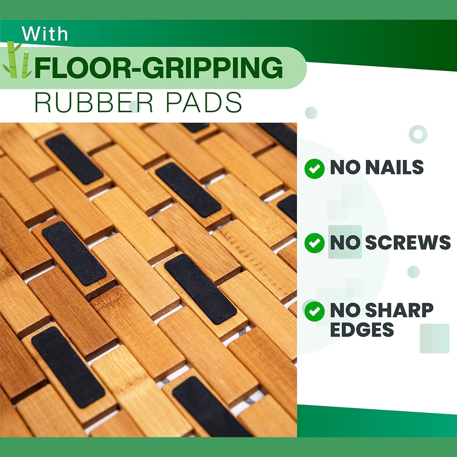 Natural Bamboo Wood Bath Mat with Non-Slip Rubber Pads – Foldable Wooden Floor Mat-Toppalletfly