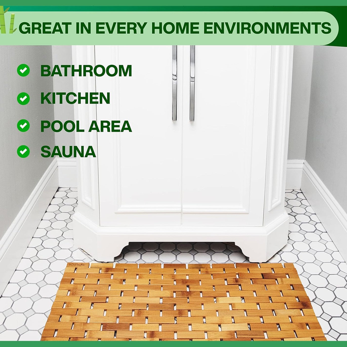 Natural Bamboo Wood Bath Mat with Non-Slip Rubber Pads – Foldable Wooden Floor Mat-Toppalletfly