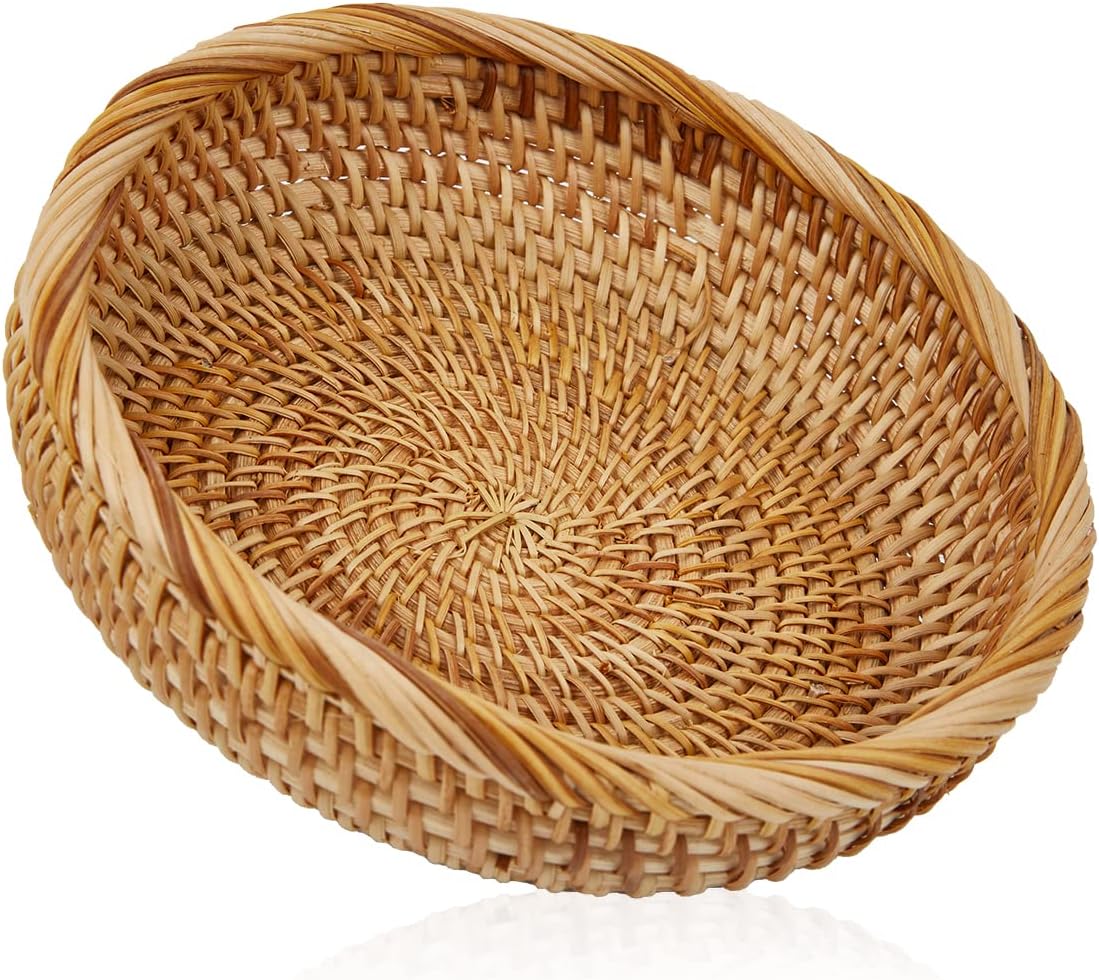 Natural Rattan Fruit Basket Bowls, Hand Woven Decor Serving Baskets-Toppalletfly