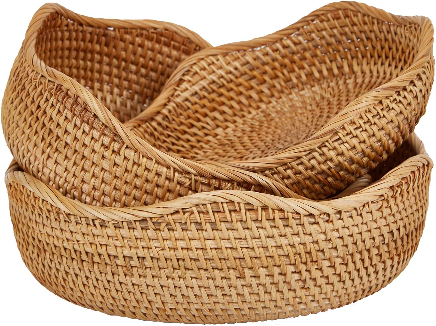 Natural Rattan Fruit Basket Bowls, Hand Woven Decor Serving Baskets-Toppalletfly