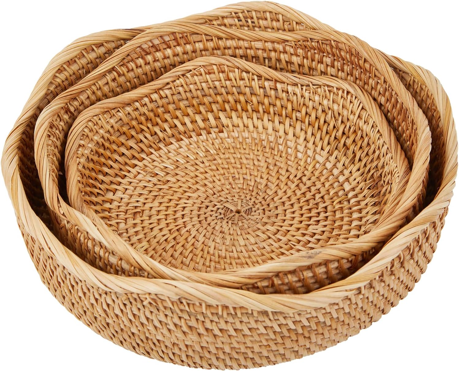 Natural Rattan Fruit Basket Bowls, Hand Woven Decor Serving Baskets-Toppalletfly